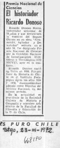 El historiador Ricardo Donoso.  [artículo]