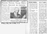 Ricardo Donoso Novoa nuevo Premio Nacional de Ciencias.  [artículo]