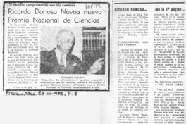 Ricardo Donoso Novoa nuevo Premio Nacional de Ciencias.  [artículo]