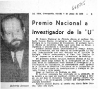 Premio nacional a investigador de la "U".  [artículo]