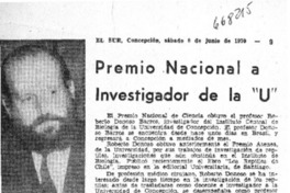 Premio nacional a investigador de la "U".  [artículo]