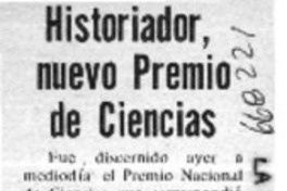 Historiador, nuevo premio de ciencias.  [artículo]