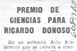Premio de Ciencias para Ricardo Donoso