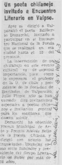 Un Poeta chillanejo invitado a encuentro literario en Valpso.