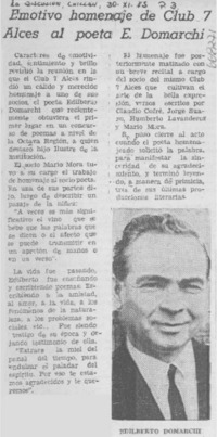 Emotivo homenaje de Club 7 Alces al poeta E. Domarchi.