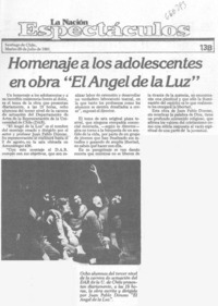 Homenaje a los adolescentes en obra "El ángel de la luz".