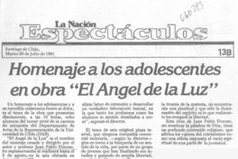 Homenaje a los adolescentes en obra "El ángel de la luz".