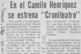 En el Camilo Henríquez se estrena "Croniteatro".