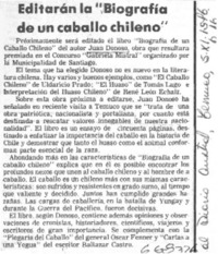 Editarán la "Biografía de un caballo chileno".  [artículo]
