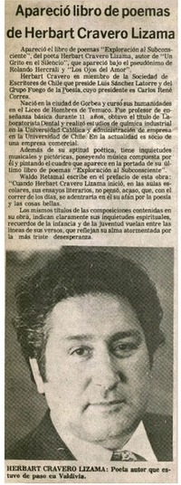 Apareció libro de poemas de Herbart Cravero Lizama.