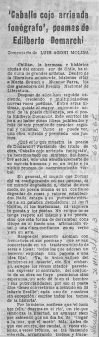 Caballo cojo arrienda fonógrafo", poemas de Edilberto Domarchi