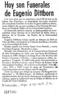 Hoy son funerales de Eugenio Dittborn.