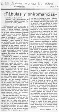 Fábulas y oniromancias  [artículo] Miguel Angel Díaz A.
