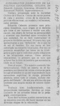 Fundamentos filosóficos de la política educacional chilena.