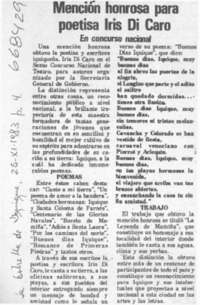 Mención honrosa para poetisa Iris Di Caro Castillo.