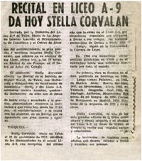 Recital en Liceo A-9 da hoy Stella Corvalán.