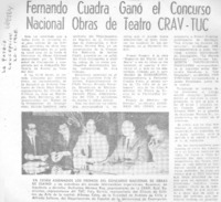 Fernando Cuadra ganó el concurso nacional obras de teatro CRAV-TUC.