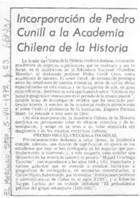 Incorporación de Pedro Cunill a la Académia Chilena de la Historia.
