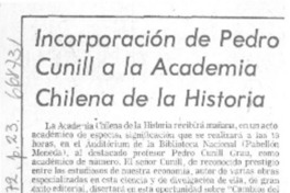 Incorporación de Pedro Cunill a la Académia Chilena de la Historia.