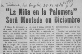 La niña en la palomera" será montada en diciembre.  [artículo]