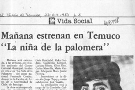 Mañana estrenan en Temuco "La niña en la palomera".  [artículo]