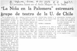 La niña en la palomera" estrenará grupo de teatro de la U. de Chile.  [artículo]