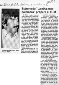 Estreno de "La niña en la palomera" prepara el TUM.  [artículo]