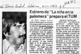 Estreno de "La niña en la palomera" prepara el TUM.  [artículo]