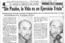 Sin pasión, la vida es un ejercicio triste".  [artículo]