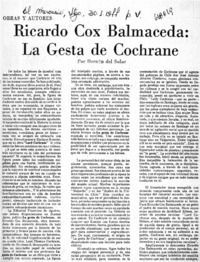 Ricardo Cox Balmaceda: la gesta de Cochrane  [artículo] Hernán del Solar.