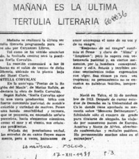 Mañana es la última tertulia literaria.  [artículo]