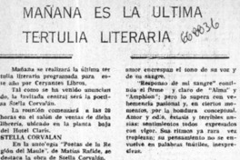 Mañana es la última tertulia literaria.  [artículo]