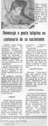 Homenaje a poeta talquino en centenario de su nacimiento