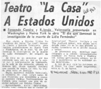 Teatro "La Casa" a Estados Unidos.  [artículo]