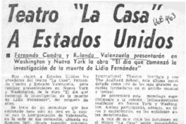 Teatro "La Casa" a Estados Unidos.  [artículo]