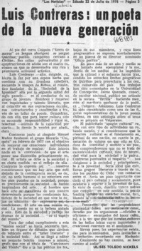Luis Contreras, un poeta de la nueva generación  [artículo] Ulises Toledo Nickels.