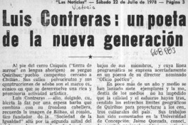 Luis Contreras, un poeta de la nueva generación  [artículo] Ulises Toledo Nickels.