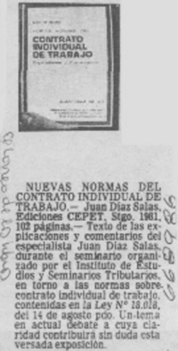 Nuevas normas del contrato individual de trabajo.