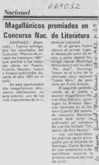 Magallánicos premiados en Concurso Nac. de Literatura.