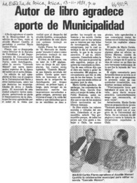 Autor de libro agradece aporte de Municipalidad.  [artículo]
