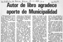 Autor de libro agradece aporte de Municipalidad.  [artículo]