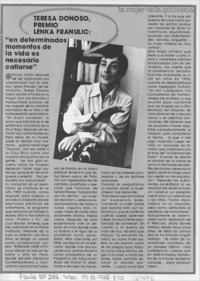 Teresa Donoso, premio Lenka Franulic.