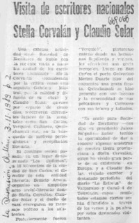 Visita de escritores nacionales Stella Corvalán y Claudio Solar.