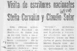 Visita de escritores nacionales Stella Corvalán y Claudio Solar.