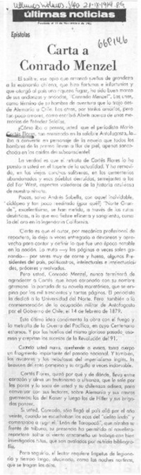 Carta a Conrado Menzel  [artículo] Personne.