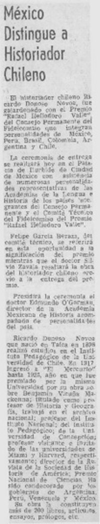México distingue a historiador chileno.