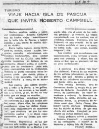 Viaje hacia Isla de Pascua que invita Roberto Campbell  [artículo] Fanny Ross.