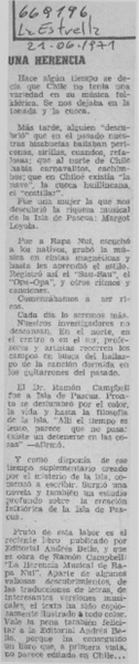 Una herencia  [artículo] Claudio Solar.