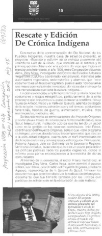 Rescate y edición de crónica indígena.