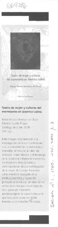 Teatro de mujer y culturas del movimiento en América Latina.